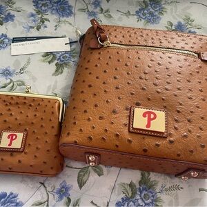 Dooney and Burke MLB Phillies Brown Leather Handbag and Wallet Set